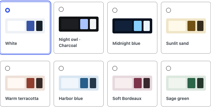 Choose from eight coordinated color presets