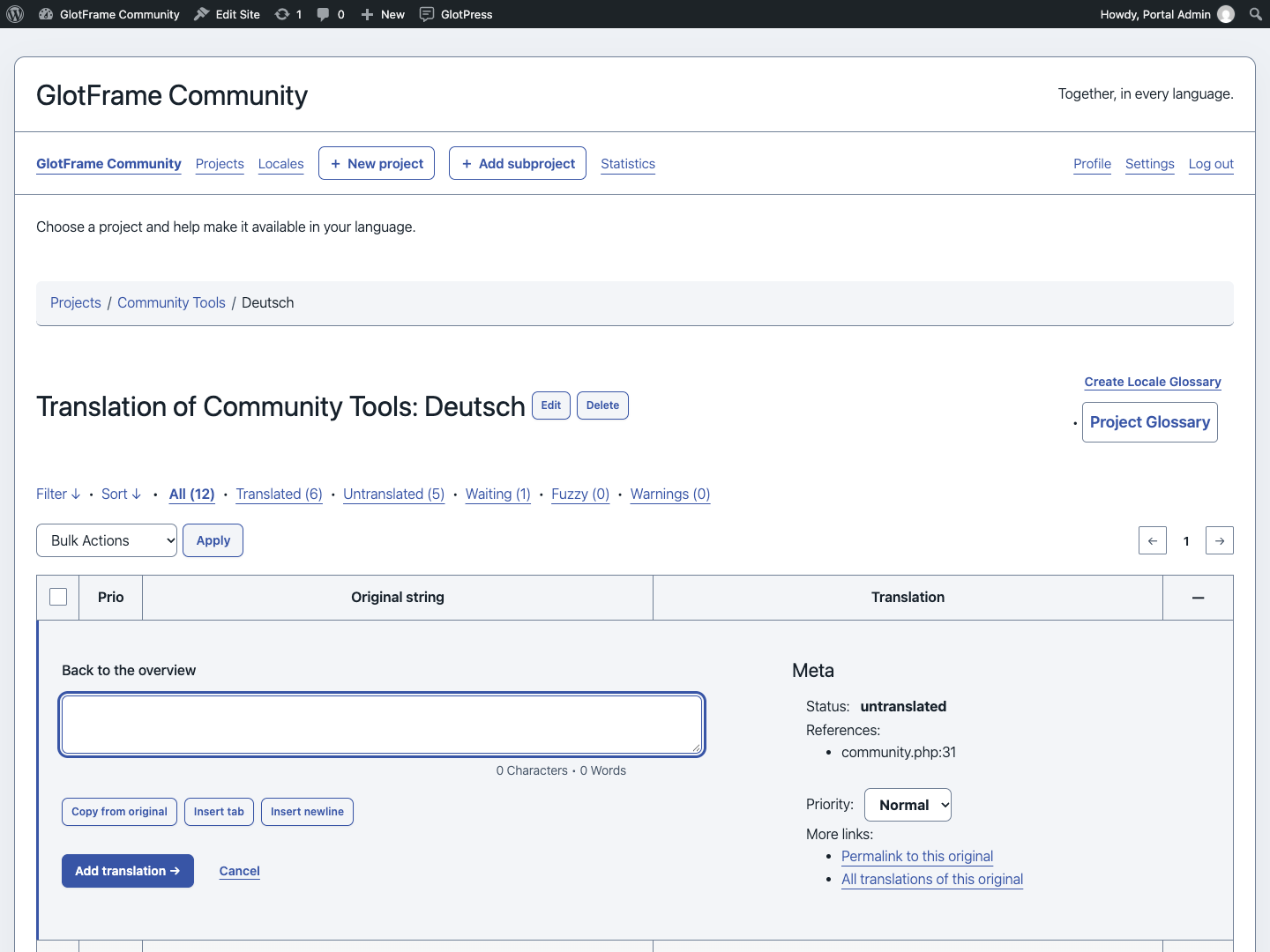 Open Details to work on a translation