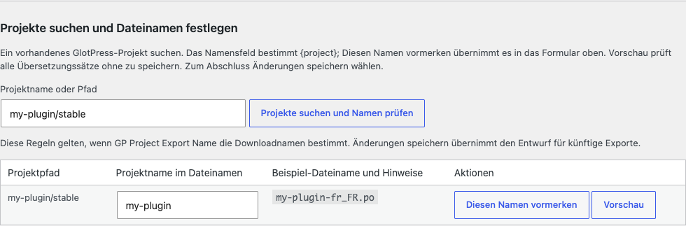 Bei Bedarf den Projektnamen festlegen
