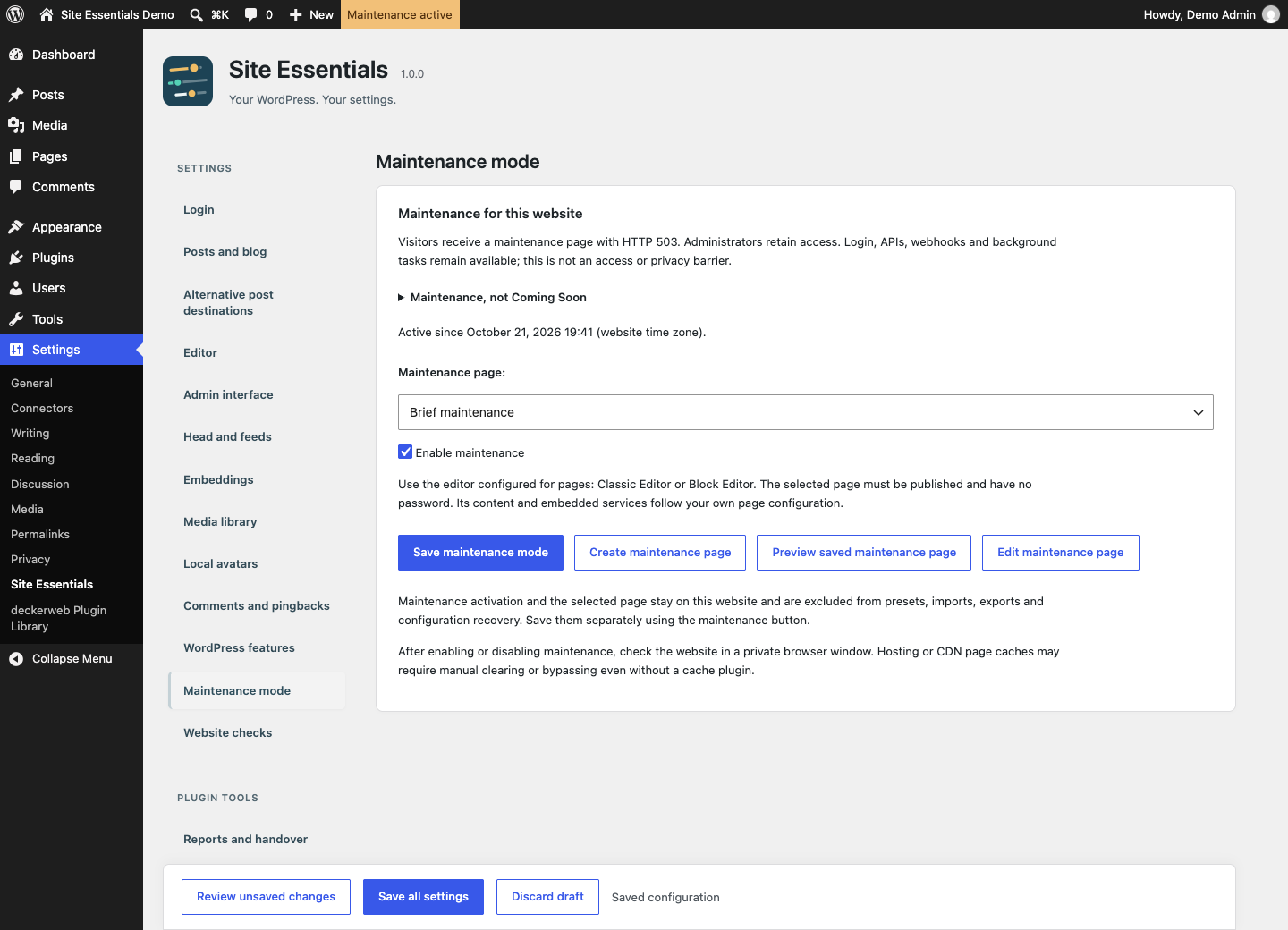Maintenance with your own page